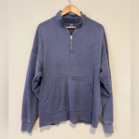 aerie Sweaters - Aerie Blue Coastal Casual Beachy Gorpcore Quarter Zip Ribbed Pullover Sweater